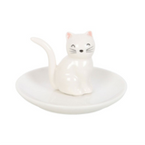 Sitting White Cat Trinket Dish