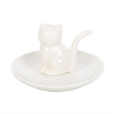 Sitting White Cat Trinket Dish