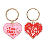 Pair of Soul Sisters Love Heart Keyrings