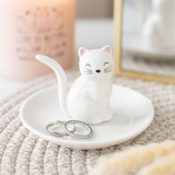Sitting White Cat Trinket Dish